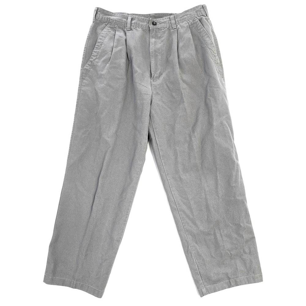 Brittania Vintage Grey Pleated Canvas Trousers Mens 34x30 Cotton Pants